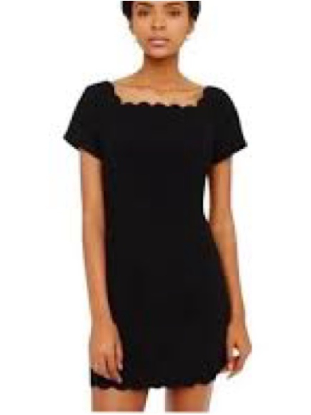 Club Monaco Scalloped Neckline Black Short Sleeve Dress, Size 10